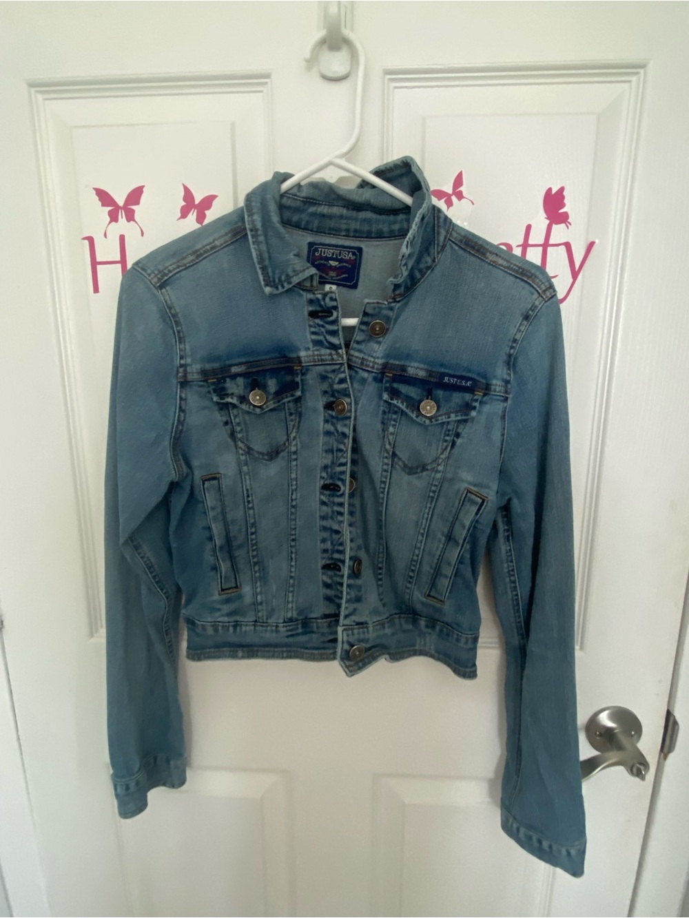 Just USA Faded Blue Women's Denim Jacket with Button Front
